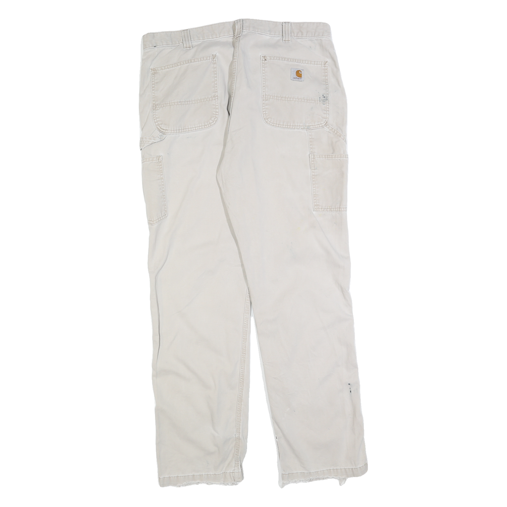 CARHARTT Mens Beige Relaxed Straight Trousers W36 L34 Cotton Blend Zip Closure