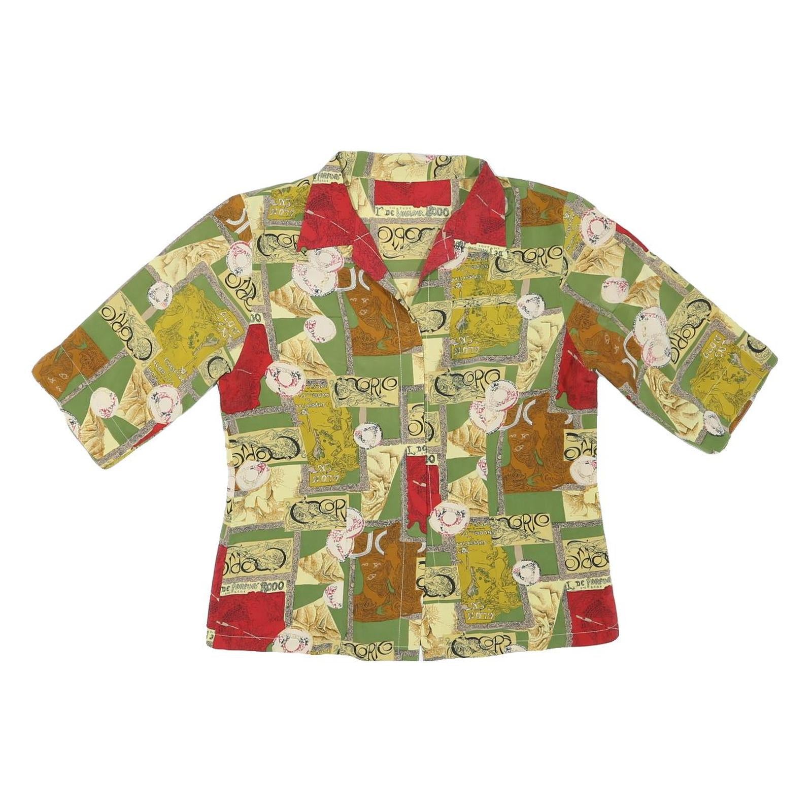 Womens Green & Red Printed Polyester Blend Shirt S Casual Patterned Blouse