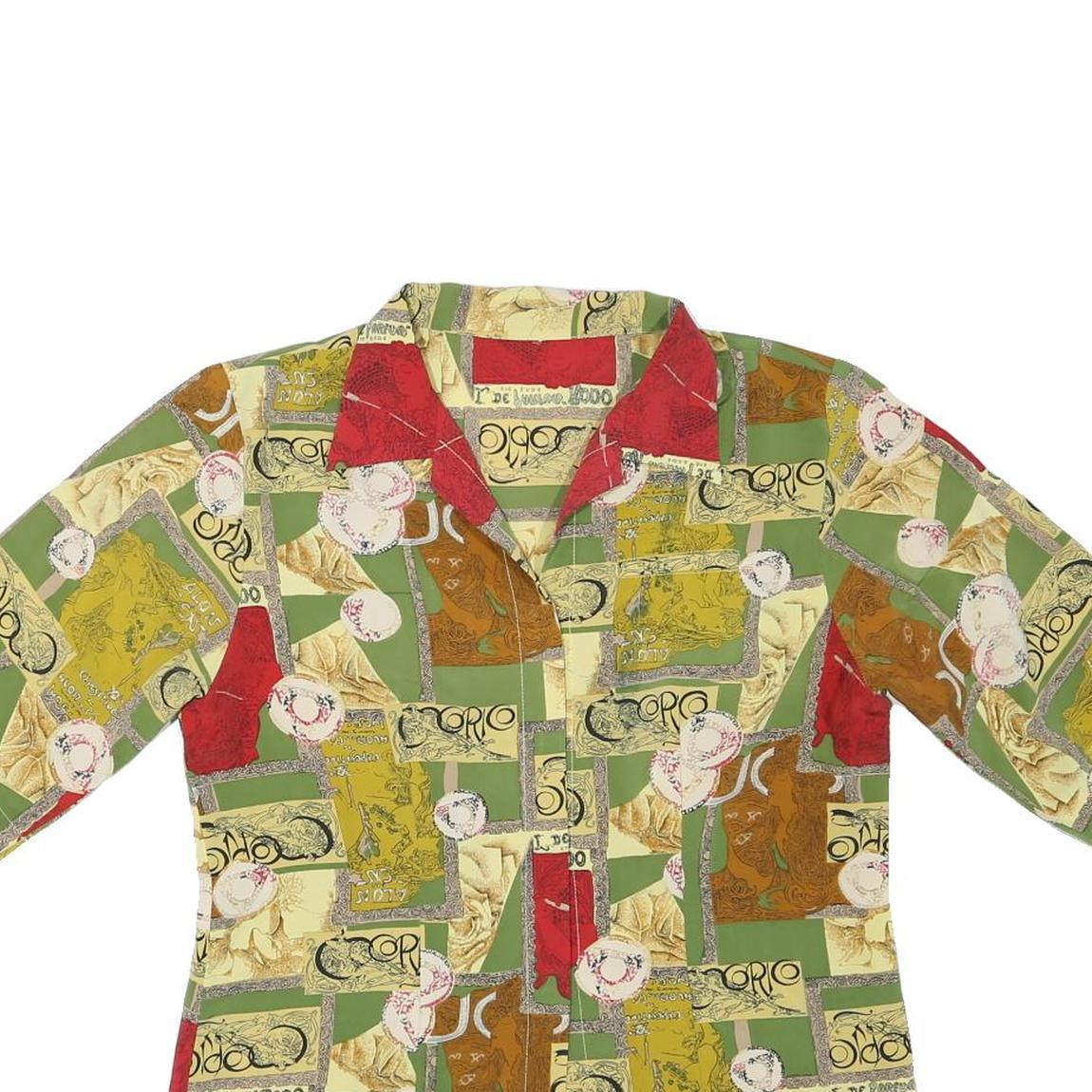 Womens Green & Red Printed Polyester Blend Shirt S Casual Patterned Blouse