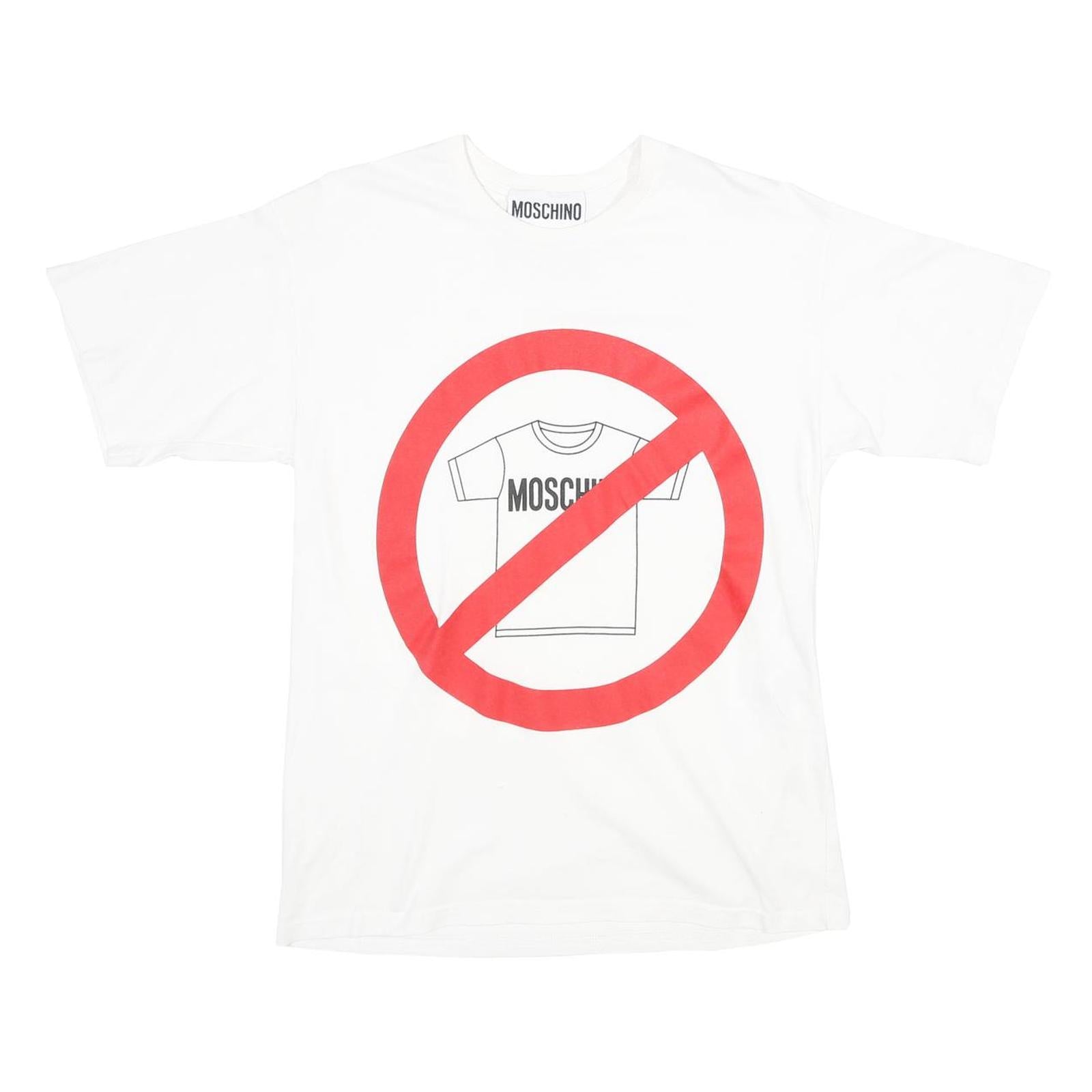 MOSCHINO Mens White Graphic T-Shirt S Short Sleeve Crew Neck Cotton