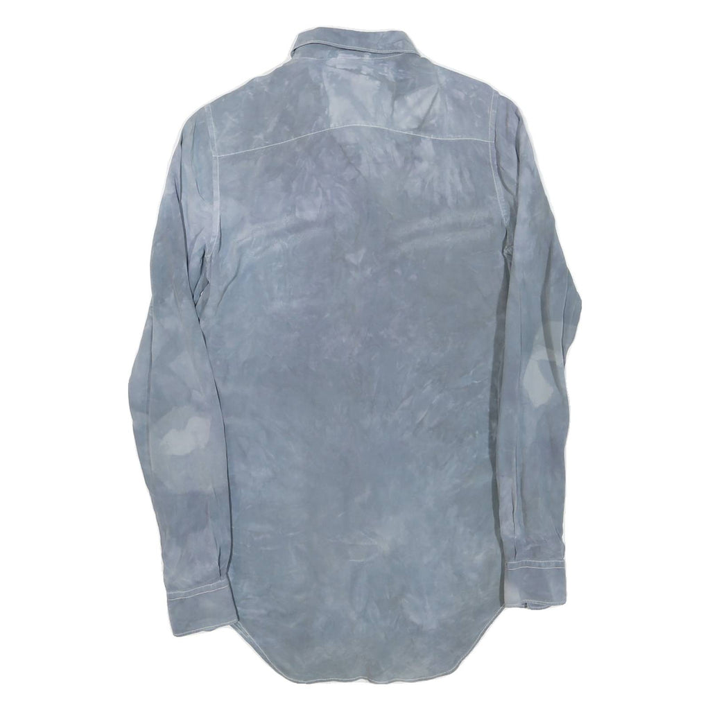 Mens Blue Polyester Blend Shirt S Long Sleeve Button Closure Plain Casual
