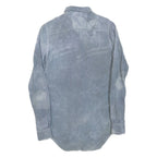 Mens Blue Polyester Blend Shirt S Long Sleeve Button Closure Plain Casual