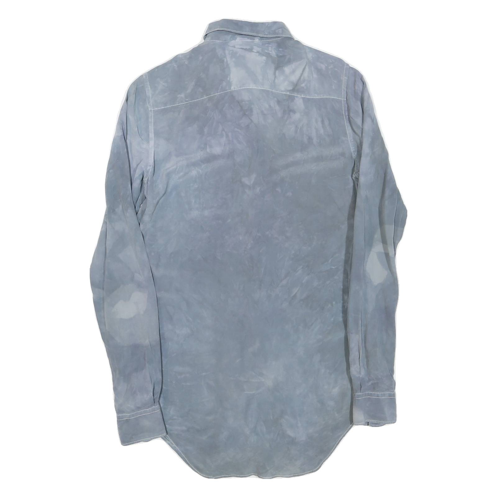 Mens Blue Polyester Blend Shirt S Long Sleeve Button Closure Plain Casual