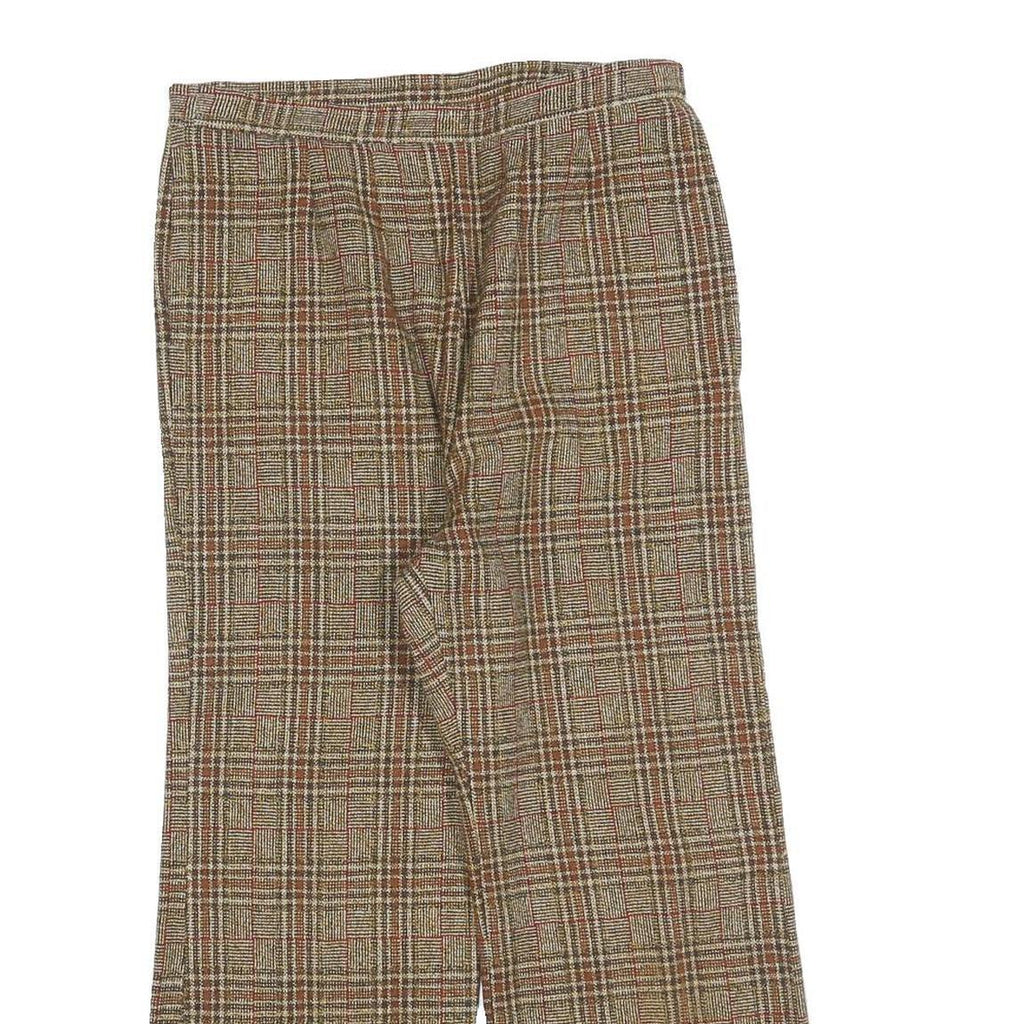 Womens Regular Fit Checked Zip Trousers W30 L24 Brown Beige Classic Pattern