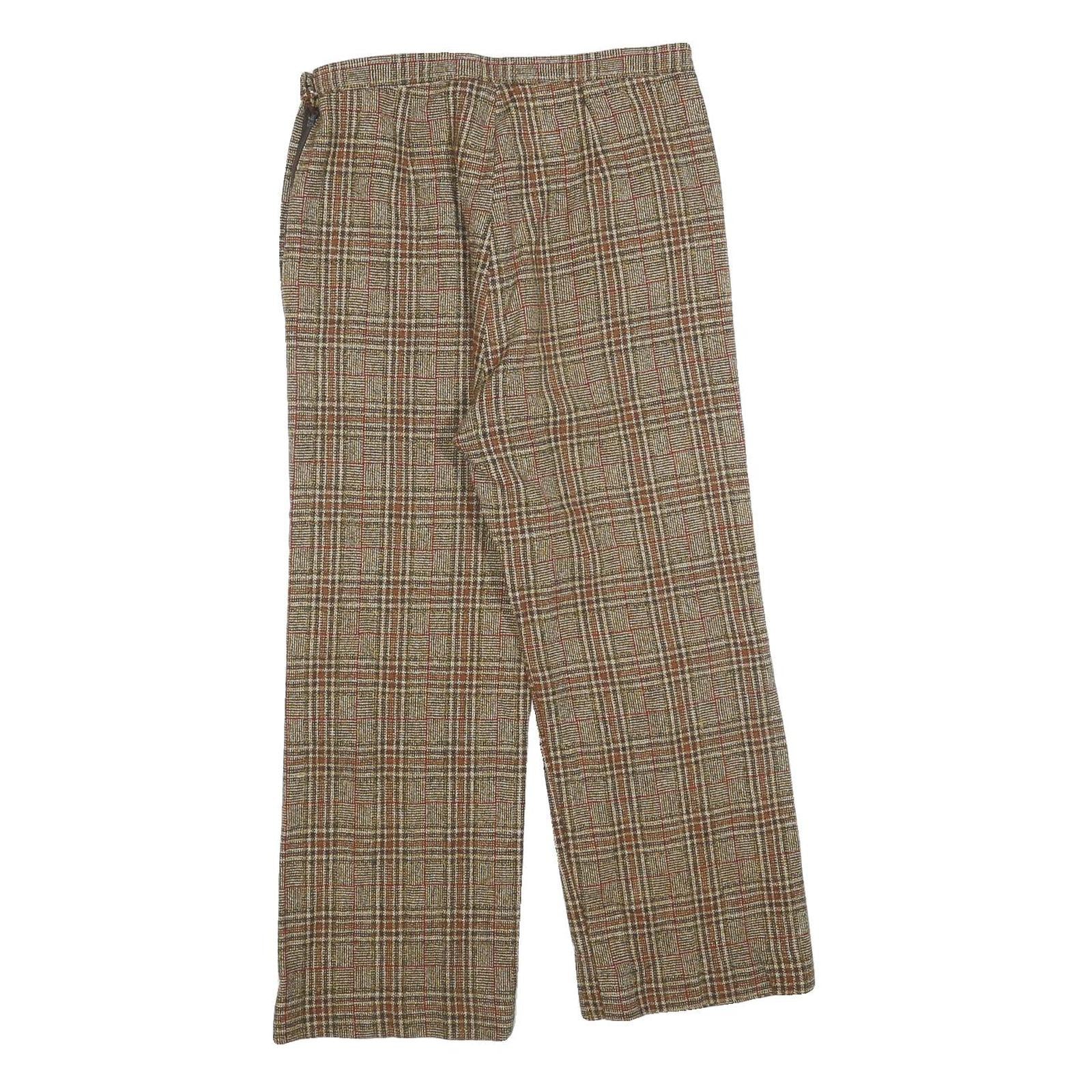 Womens Regular Fit Checked Zip Trousers W30 L24 Brown Beige Classic Pattern