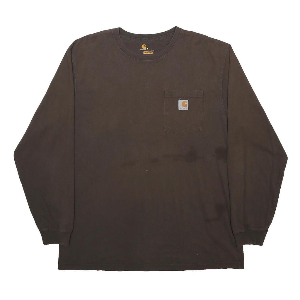 CARHARTT Mens Brown Long Sleeve Crew Neck Pocket T-Shirt L Classic Cotton