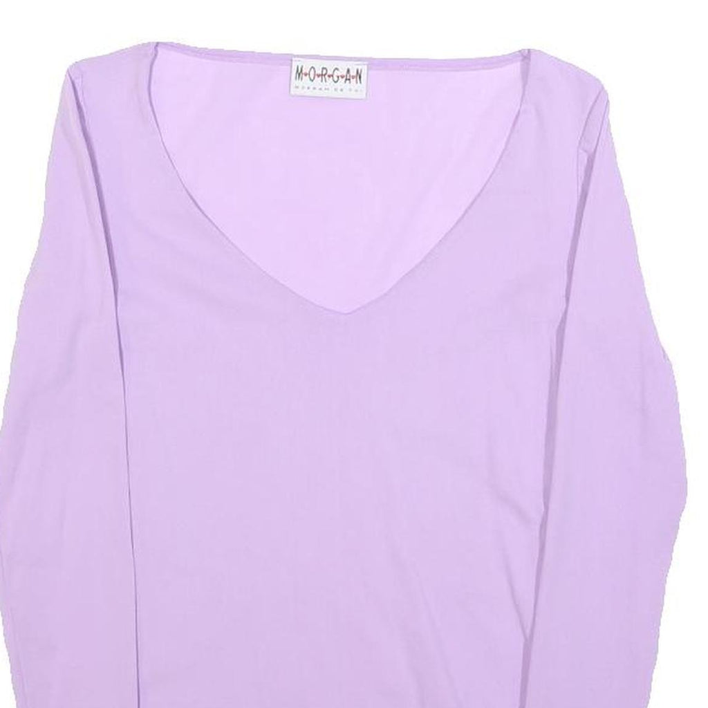 MORGAN Womens Lilac Basic Top Long Sleeve V-Neck M Lightweight Stretch
