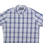 NAUTICA Mens Blue & White Checked Cotton Blend Shirt L Casual Short Sleeve
