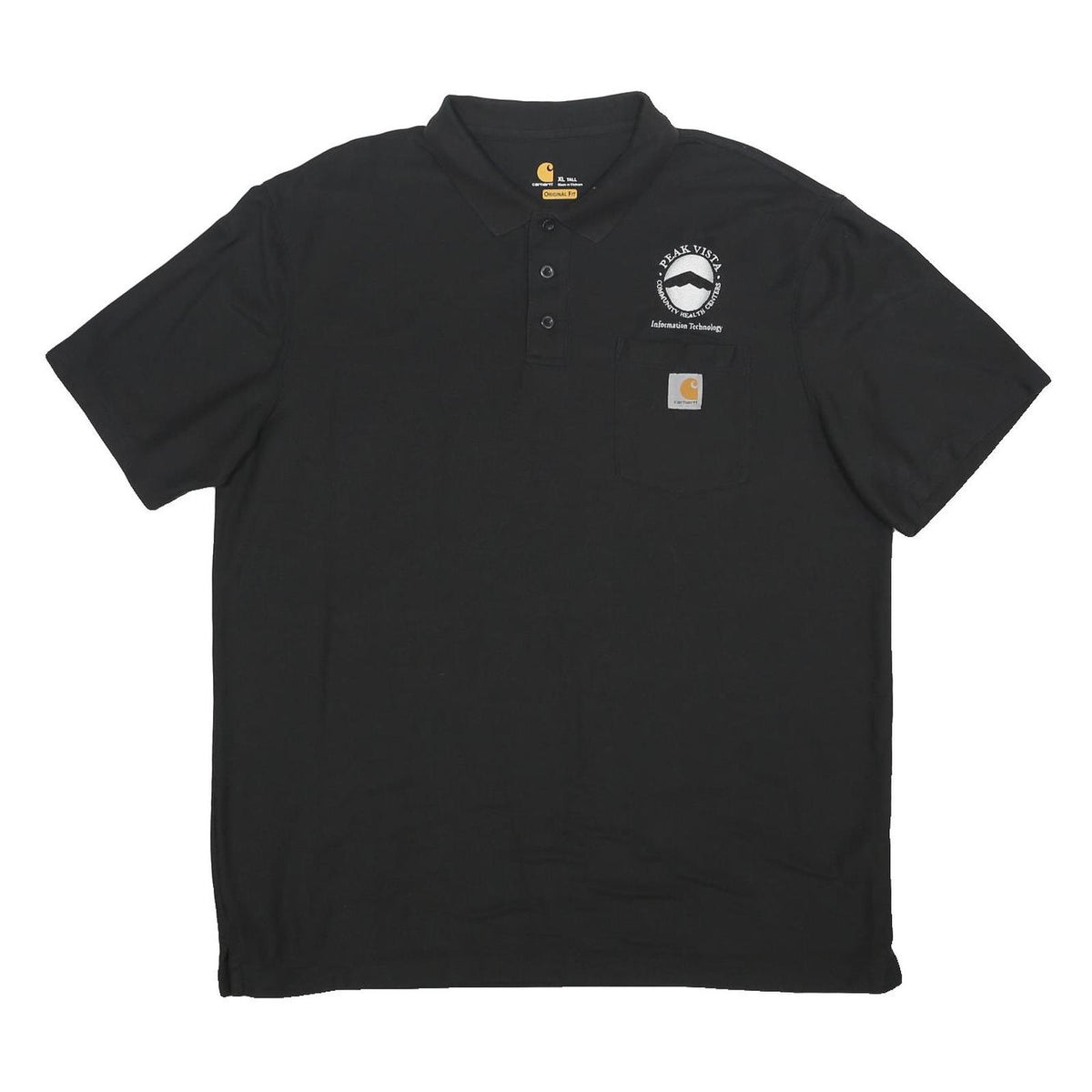 CARHARTT Mens Black Polo Shirt XL Logo Pocket Short Sleeve Workwear