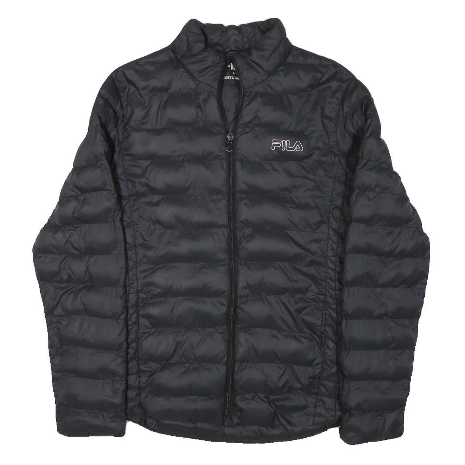 FILA Womens Black Outdoor Jacket L Polyester Blend Microfibre Plain Lightweight