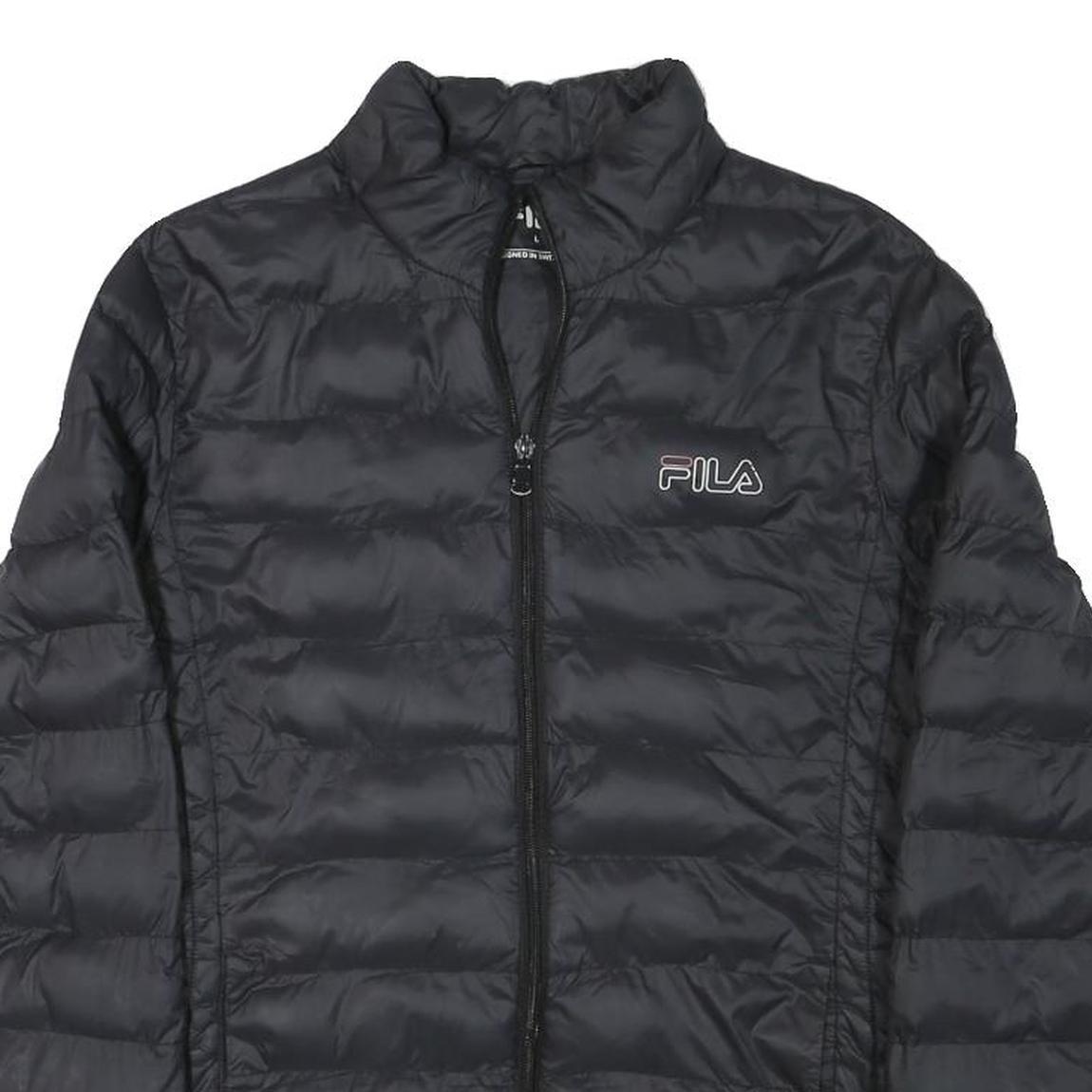 FILA Womens Black Outdoor Jacket L Polyester Blend Microfibre Plain Lightweight