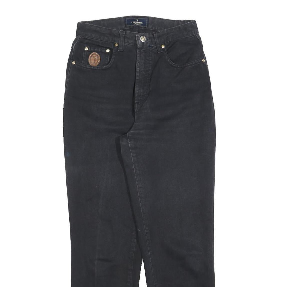 TRUSSARDI Womens Jeans Black Cotton Blend Regular W25 L28 Stylish Zip Closure