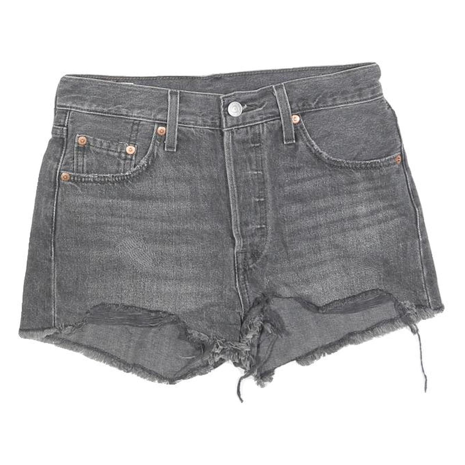LEVI'S Womens Shorts Grey Denim Casual Cut-Off S W28 Frayed Hem Retro Style