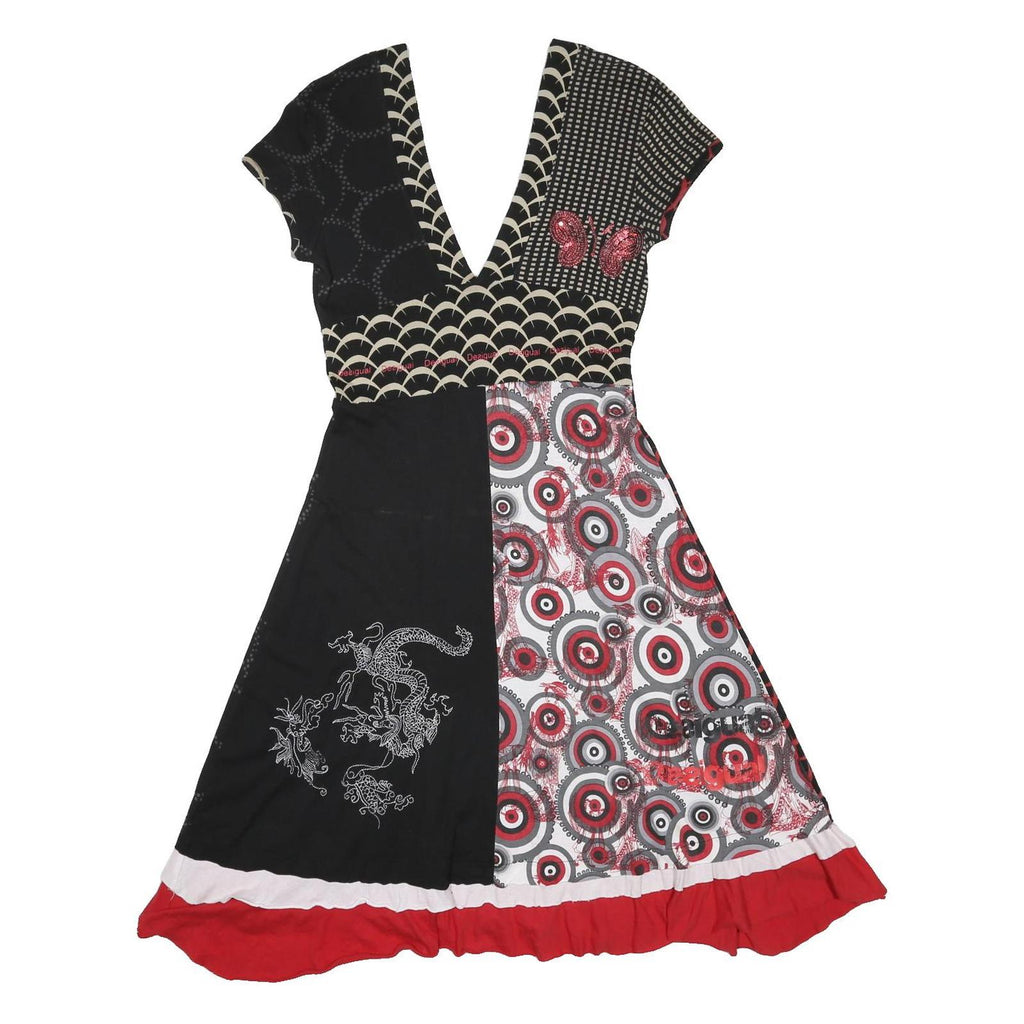 DESIGUAL Y2K Womens Black & Red Patchwork Day Cotton Blend Dress S Graphic