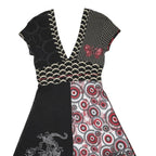 DESIGUAL Y2K Womens Black & Red Patchwork Day Cotton Blend Dress S Graphic