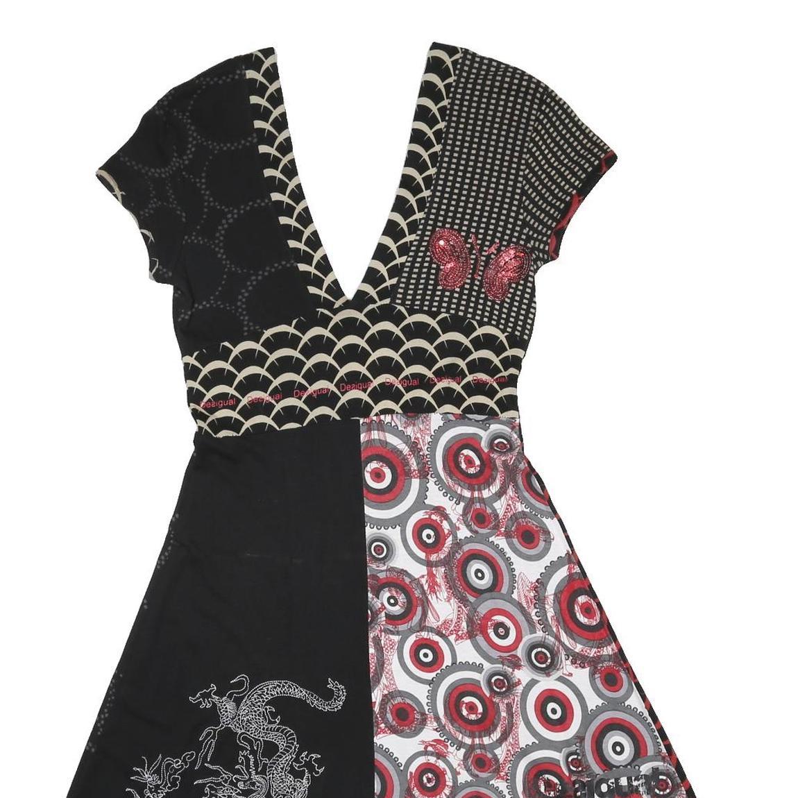DESIGUAL Y2K Womens Black & Red Patchwork Day Cotton Blend Dress S Graphic