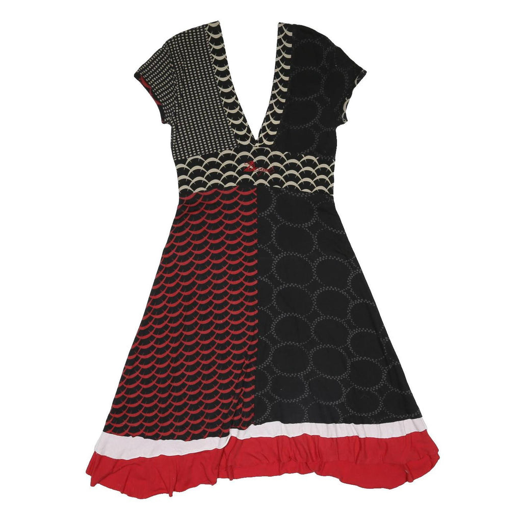 DESIGUAL Y2K Womens Black & Red Patchwork Day Cotton Blend Dress S Graphic