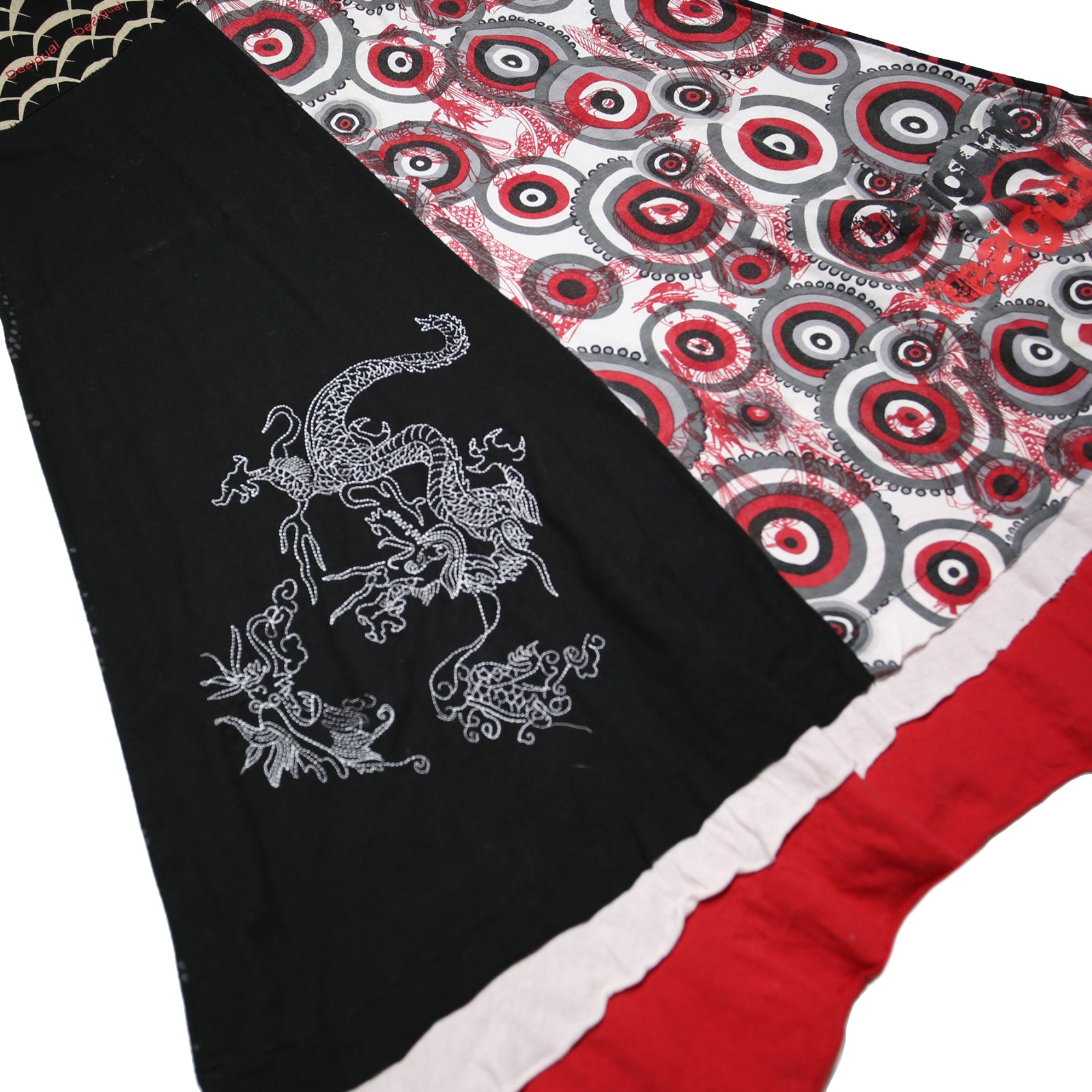 DESIGUAL Y2K Womens Black & Red Patchwork Day Cotton Blend Dress S Graphic