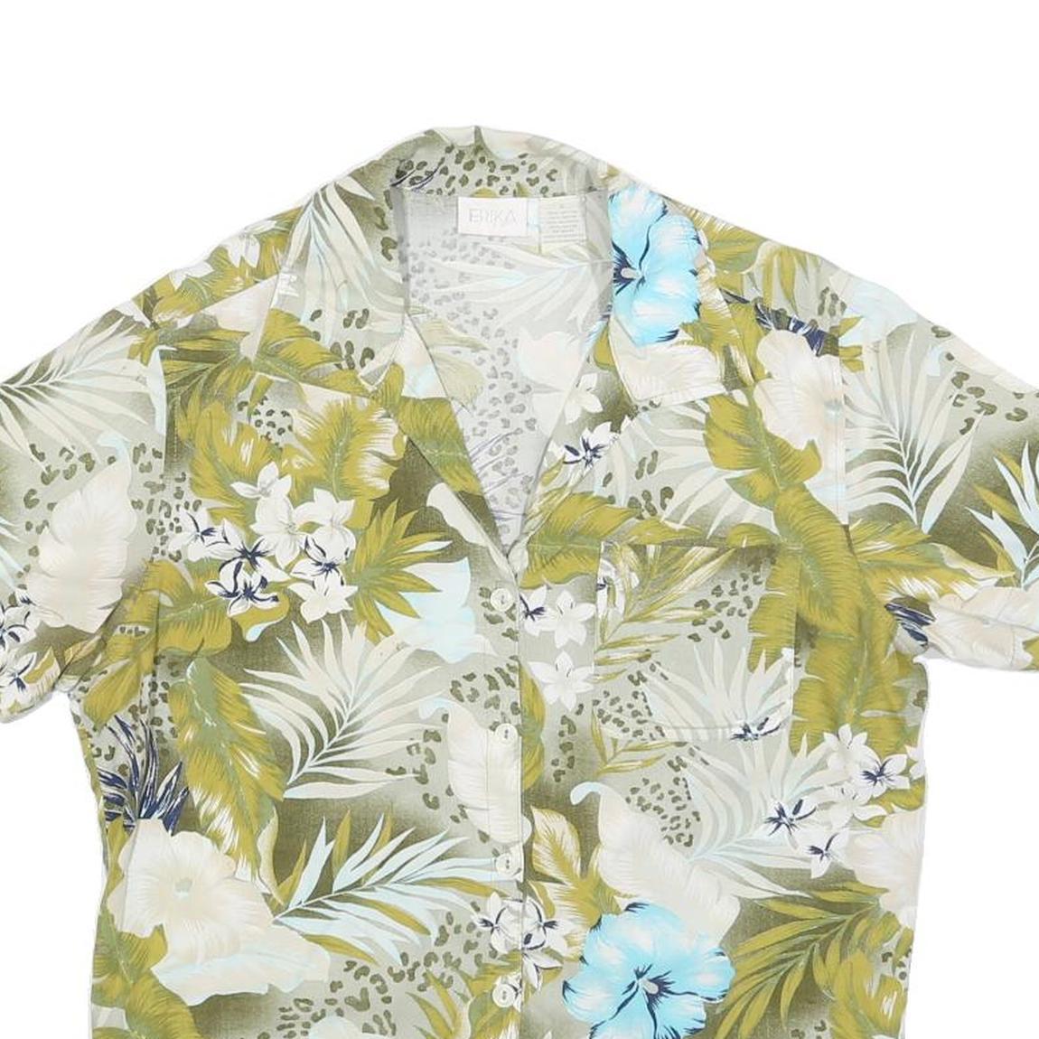 ERIKA Womens Green & Blue Floral Pattern Shirt S Summer Casual Lightweight