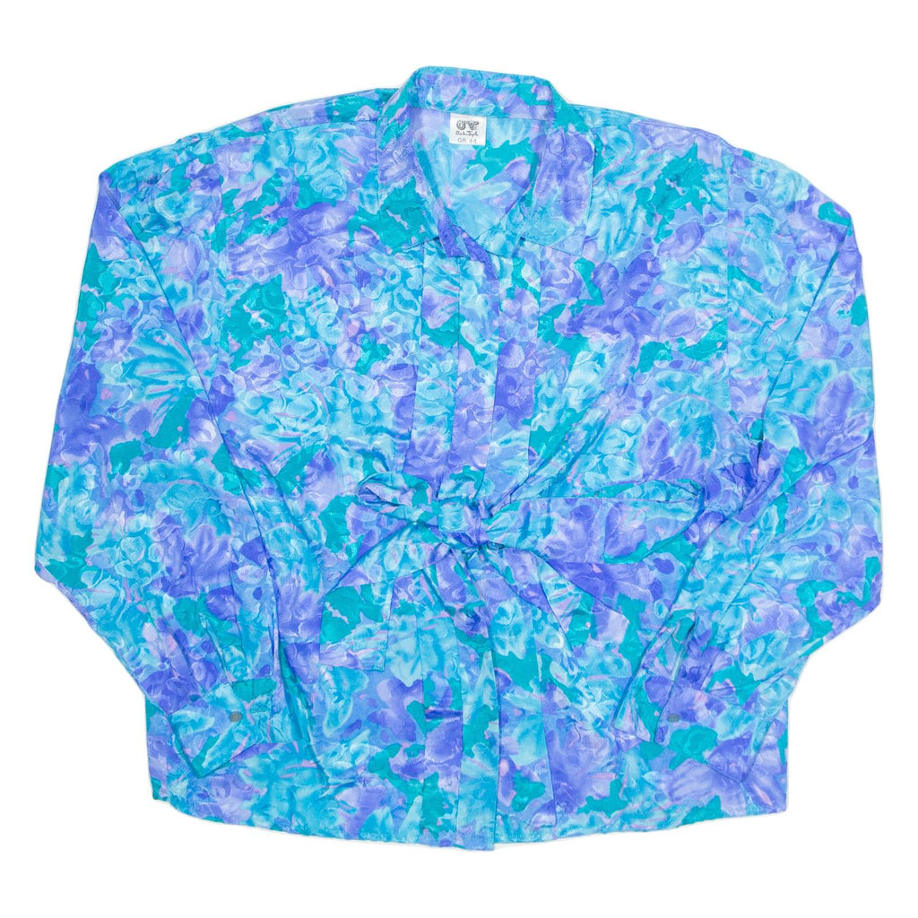 CV Womens Printed Blouse Blue Collared Long Sleeve Floral L