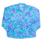 CV Womens Printed Blouse Blue Collared Long Sleeve Floral L