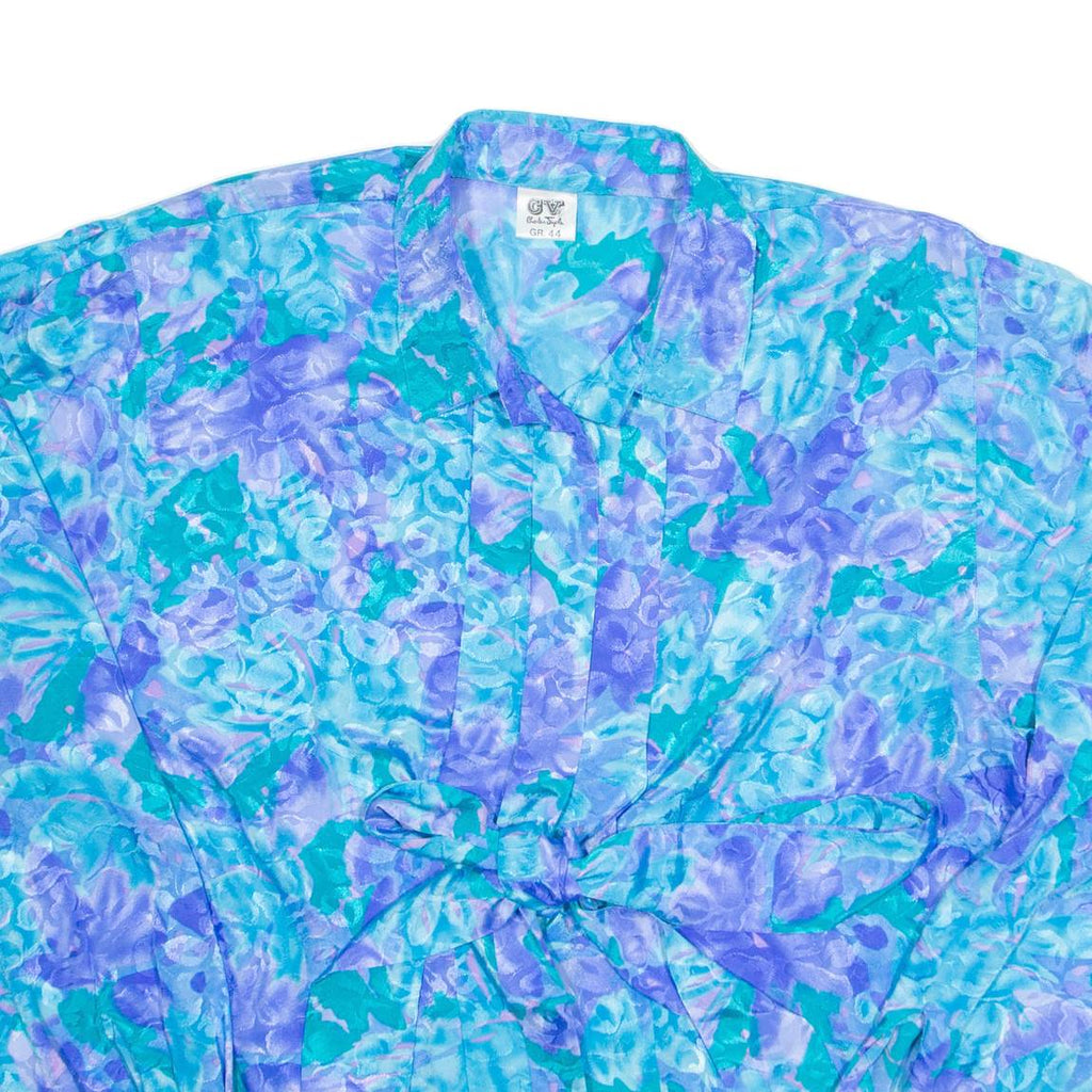 CV Womens Printed Blouse Blue Collared Long Sleeve Floral L