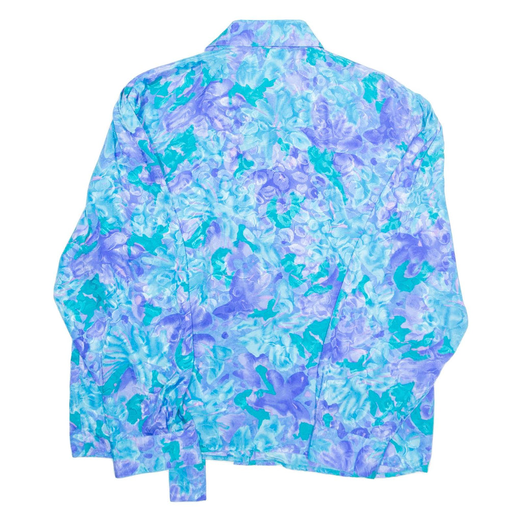 CV Womens Printed Blouse Blue Collared Long Sleeve Floral L