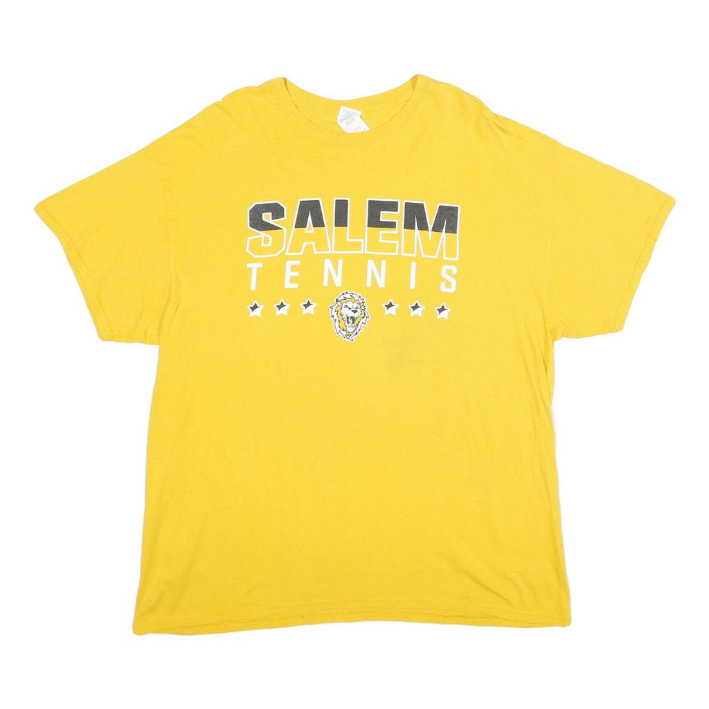 GILDAN Mens Yellow Salem Tennis Graphic T-Shirt XL Short Sleeve Crew Neck