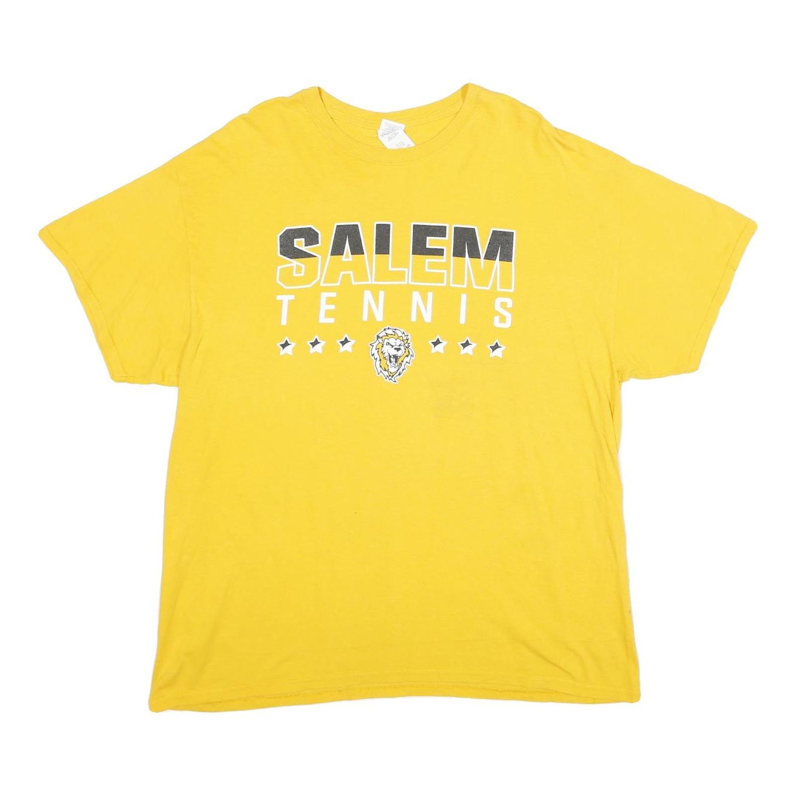 GILDAN Mens Yellow Salem Tennis Graphic T-Shirt XL Short Sleeve Crew Neck