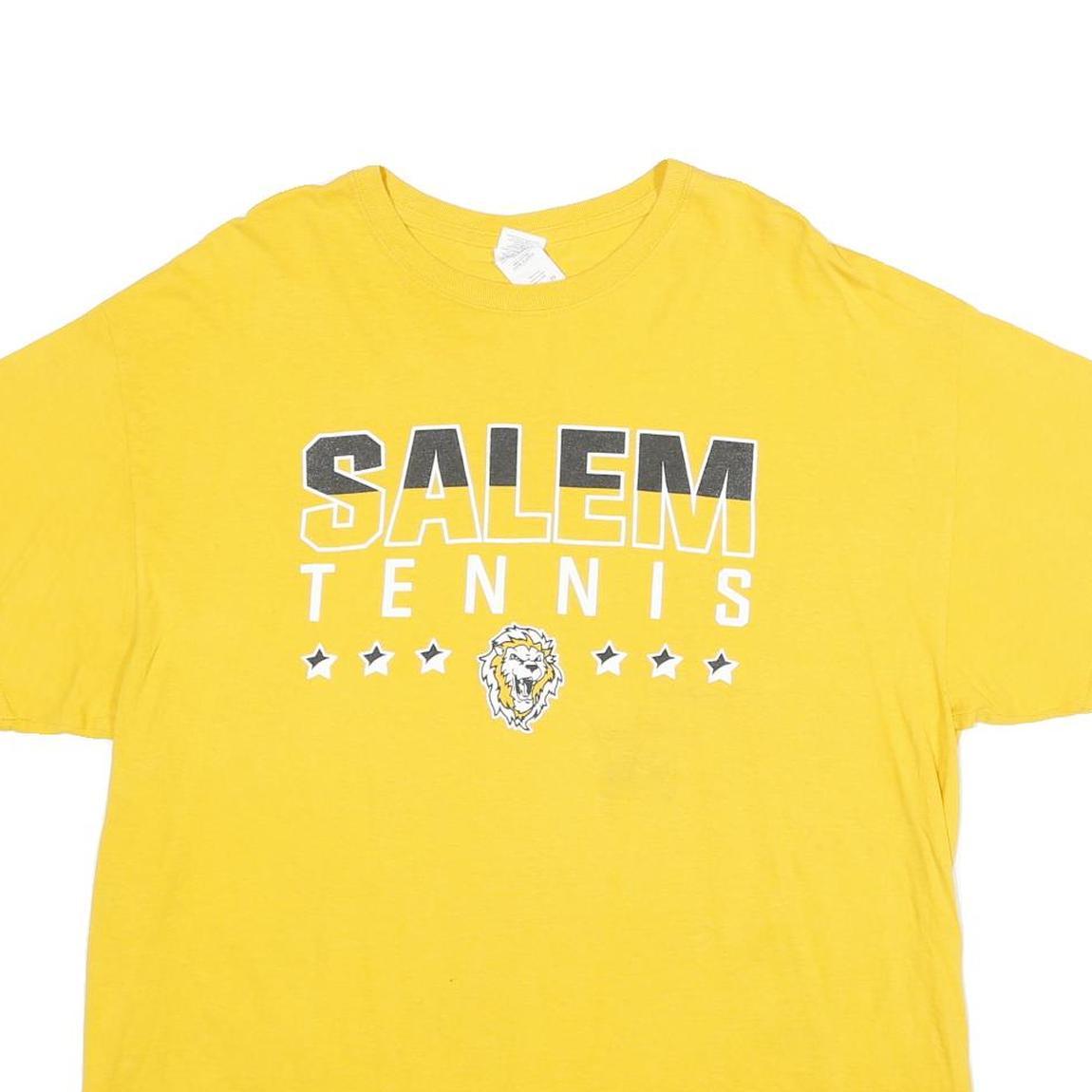 GILDAN Mens Yellow Salem Tennis Graphic T-Shirt XL Short Sleeve Crew Neck