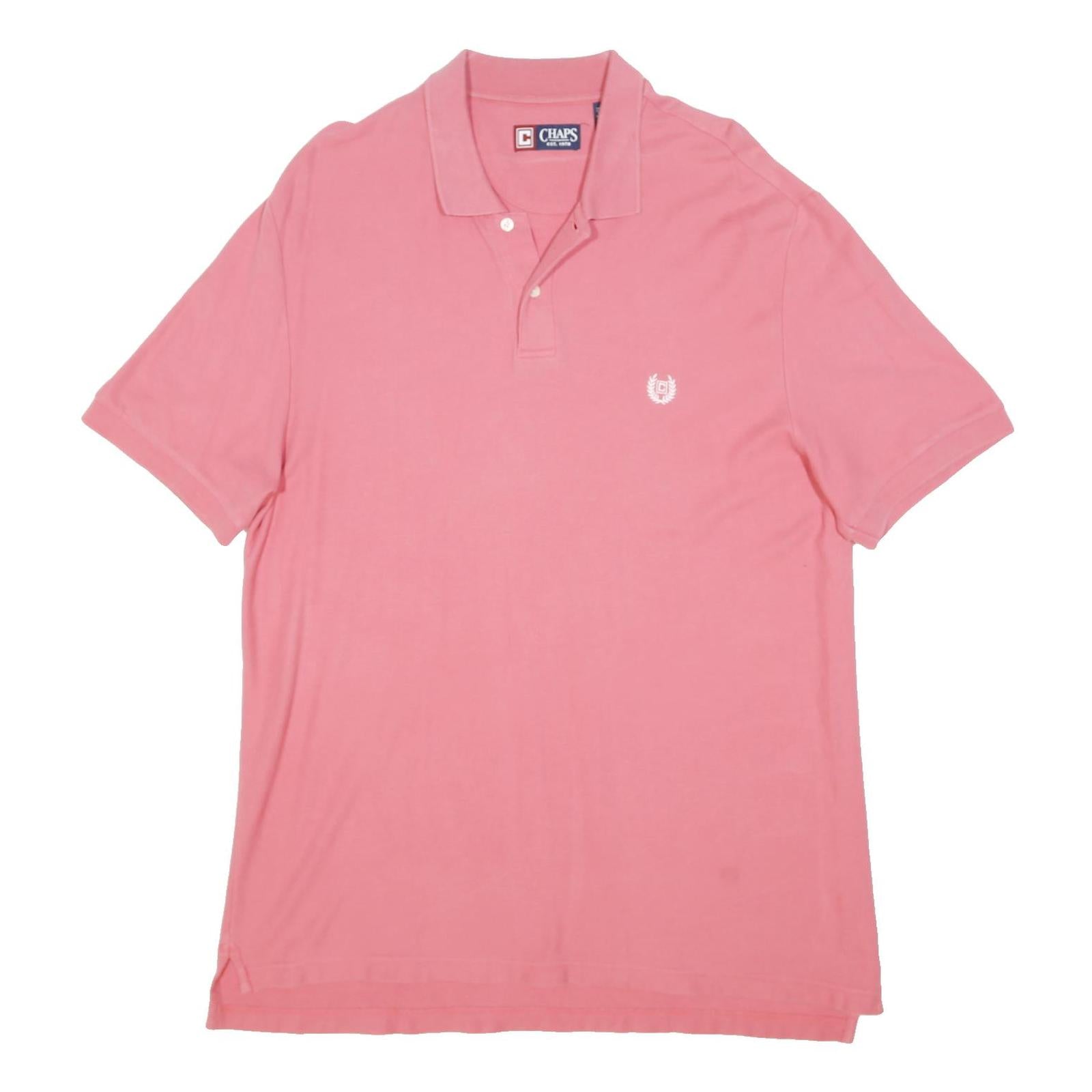 CHAPS Mens Pink Short Sleeve Plain L Polo Shirt Cotton Blend Casual