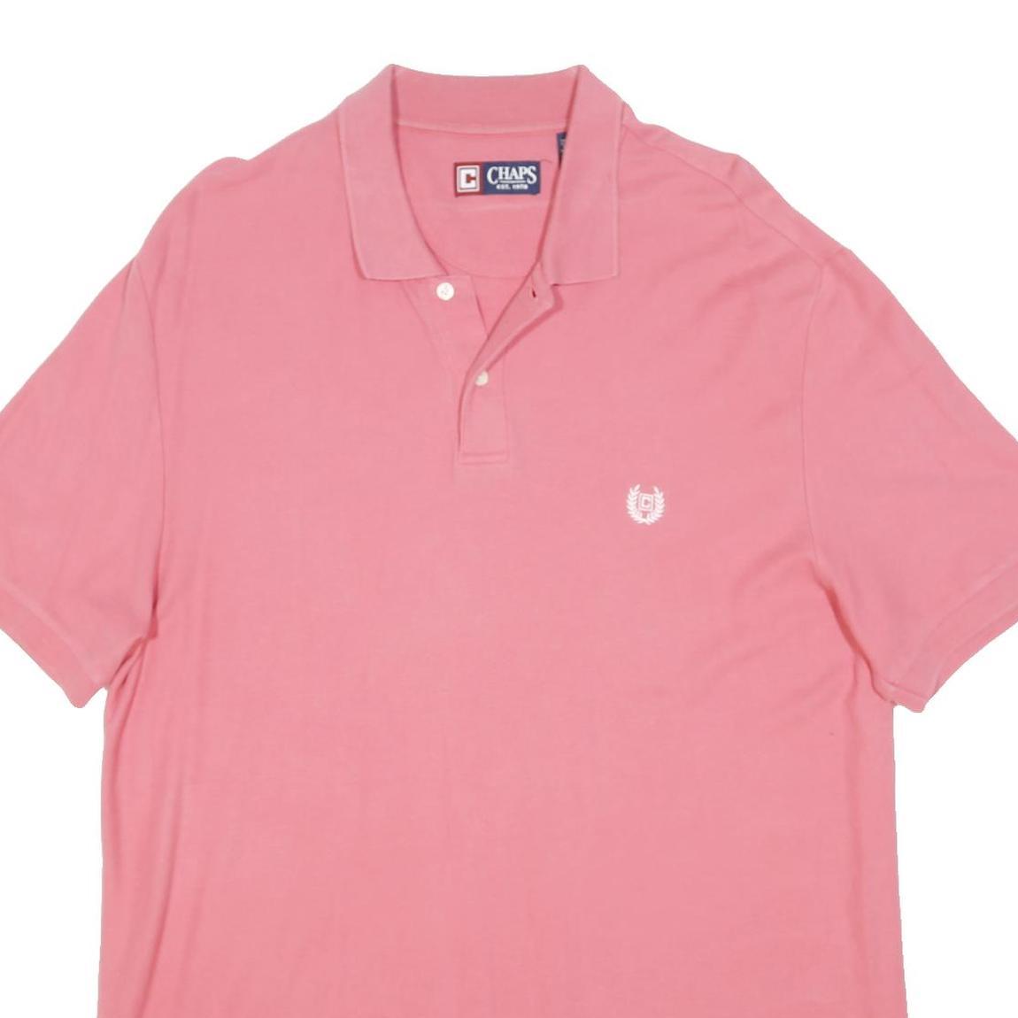 CHAPS Mens Pink Short Sleeve Plain L Polo Shirt Cotton Blend Casual
