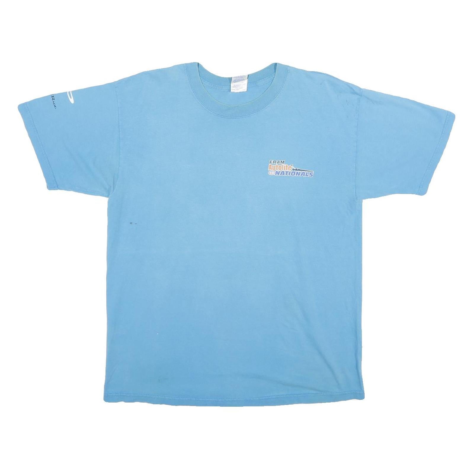 GILDAN Mens Blue NHRA Nationals Graphic T-Shirt L Short Sleeve Crew Neck Racing