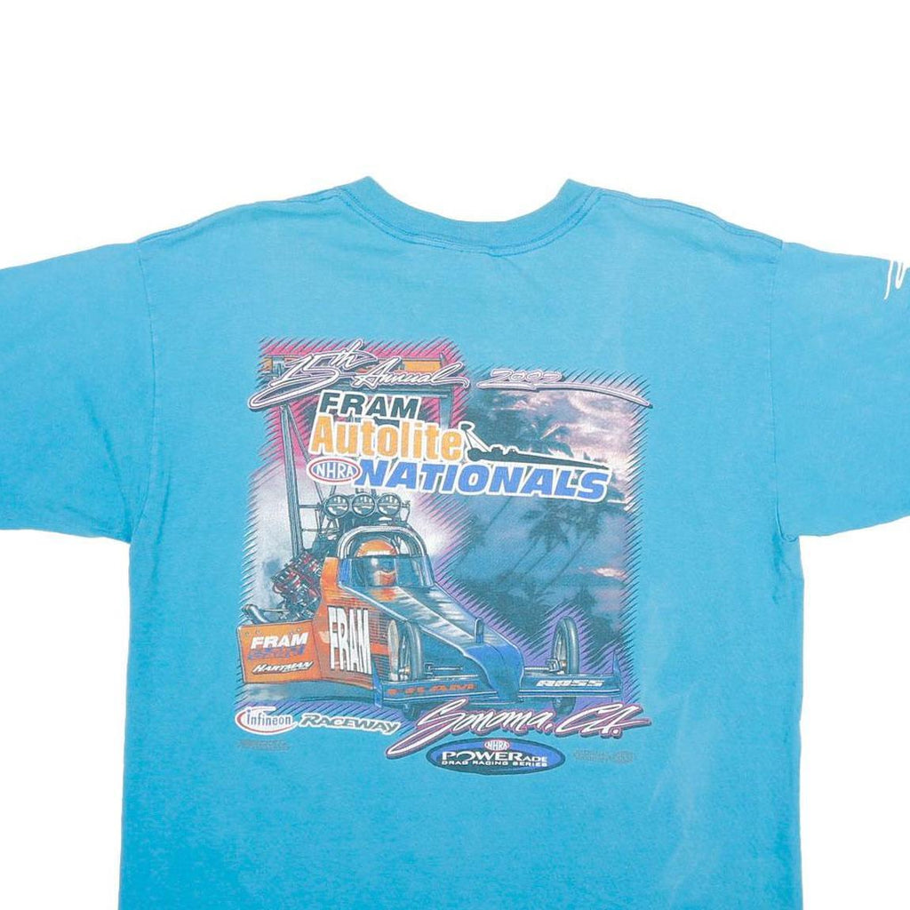GILDAN Mens Blue NHRA Nationals Graphic T-Shirt L Short Sleeve Crew Neck Racing