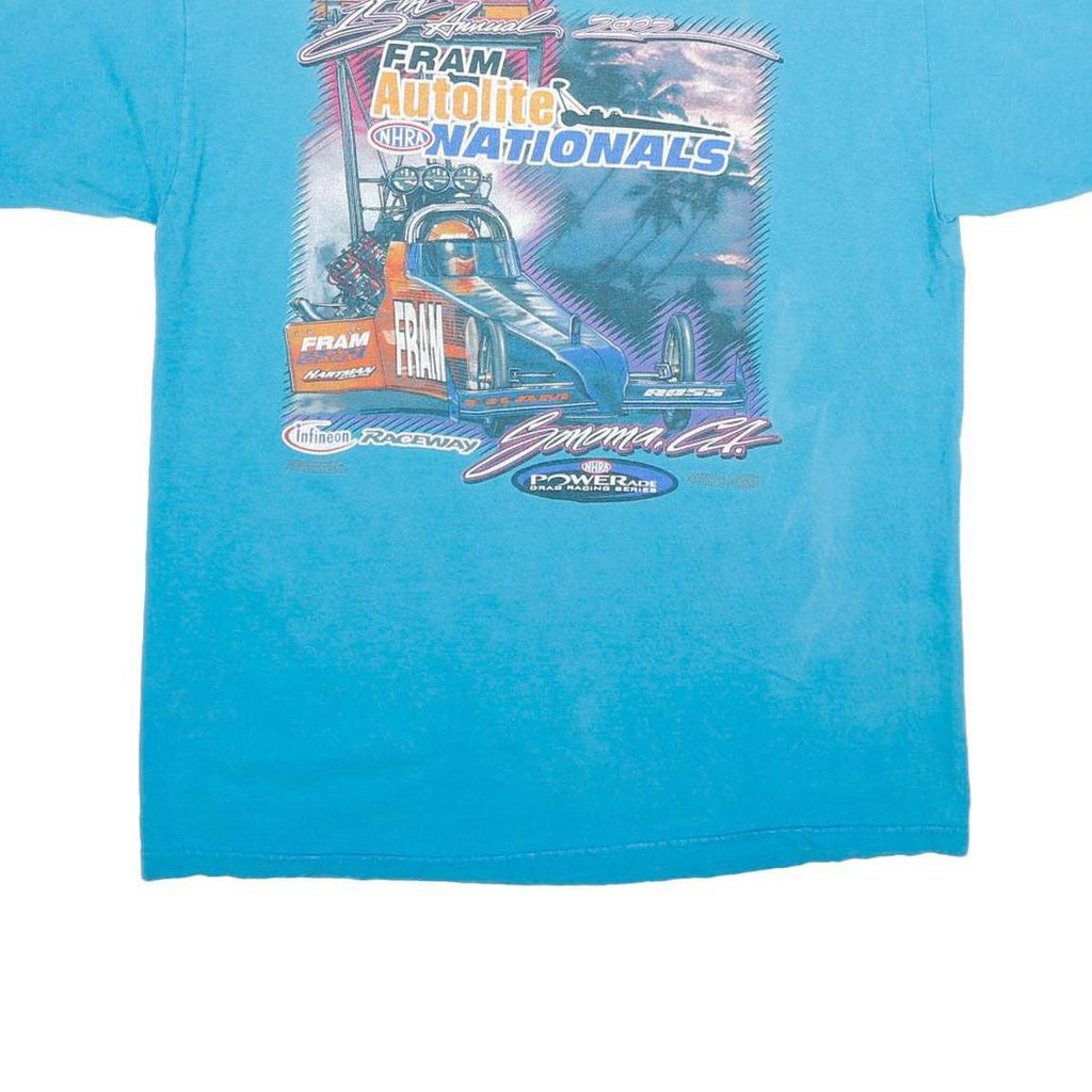 GILDAN Mens Blue NHRA Nationals Graphic T-Shirt L Short Sleeve Crew Neck Racing