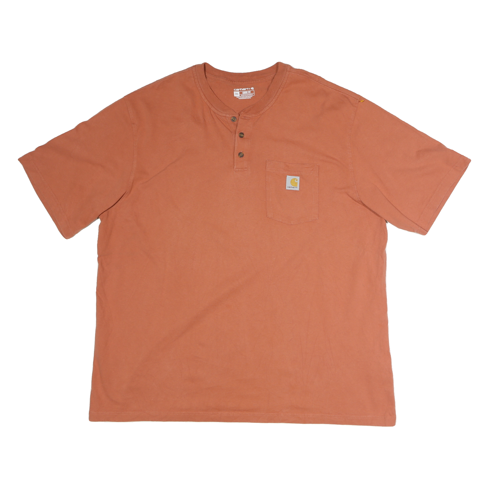 CARHARTT Mens Rust Henley T-Shirt 2XL Short Sleeve Cotton Pocket Casual Workwear