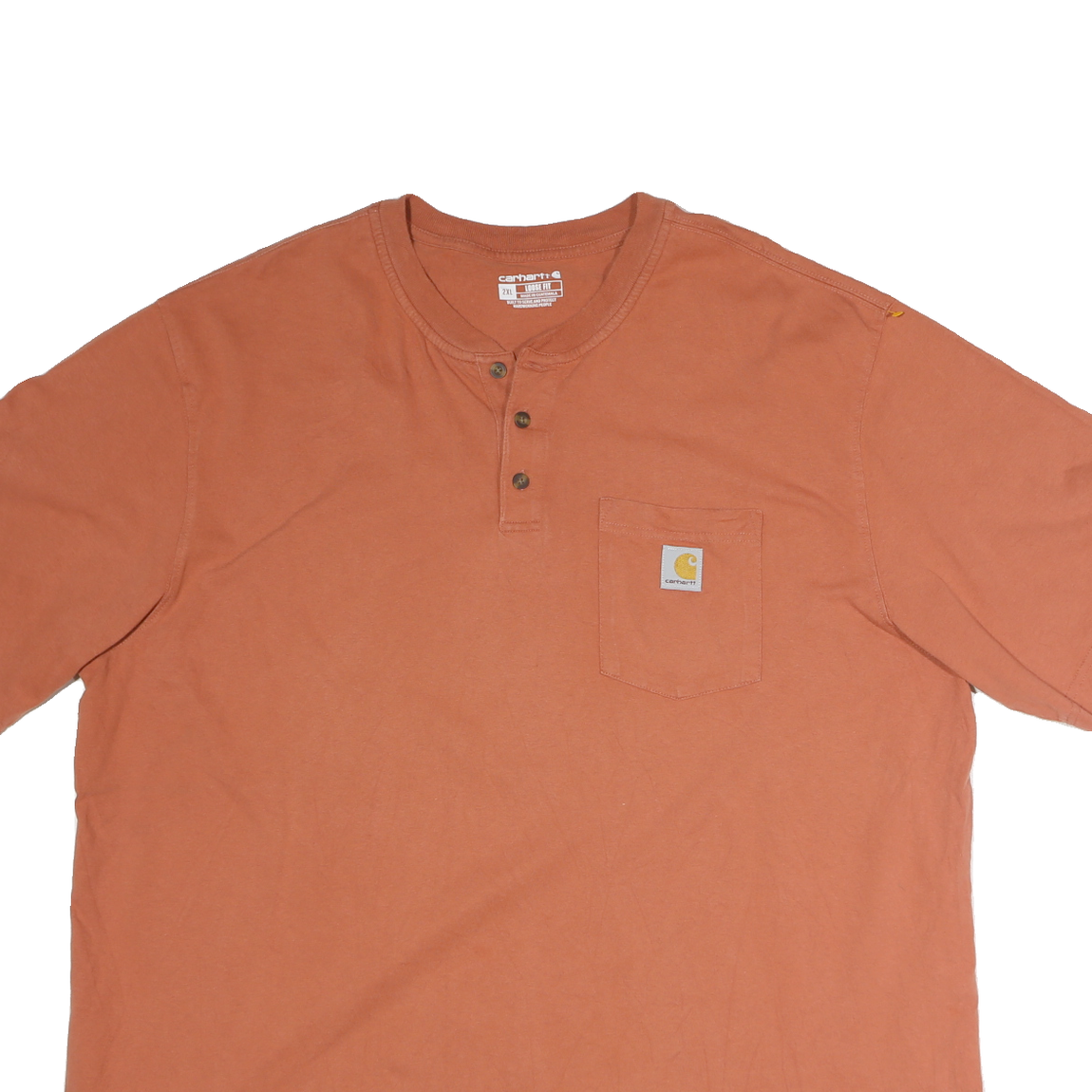 CARHARTT Mens Rust Henley T-Shirt 2XL Short Sleeve Cotton Pocket Casual Workwear