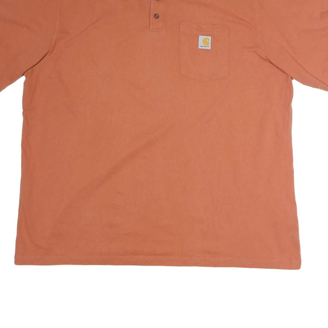 CARHARTT Mens Rust Henley T-Shirt 2XL Short Sleeve Cotton Pocket Casual Workwear
