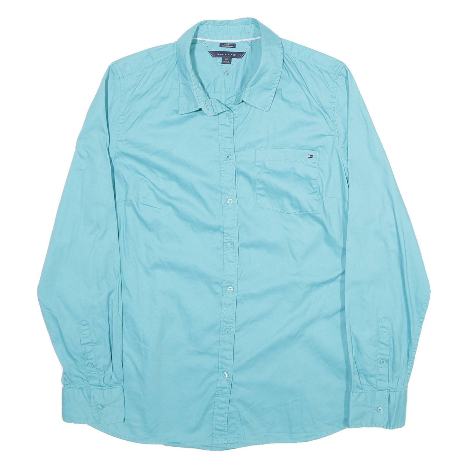 TOMMY HILFIGER Womens Blue L Shirt Cotton Blend Long Sleeve Button Down