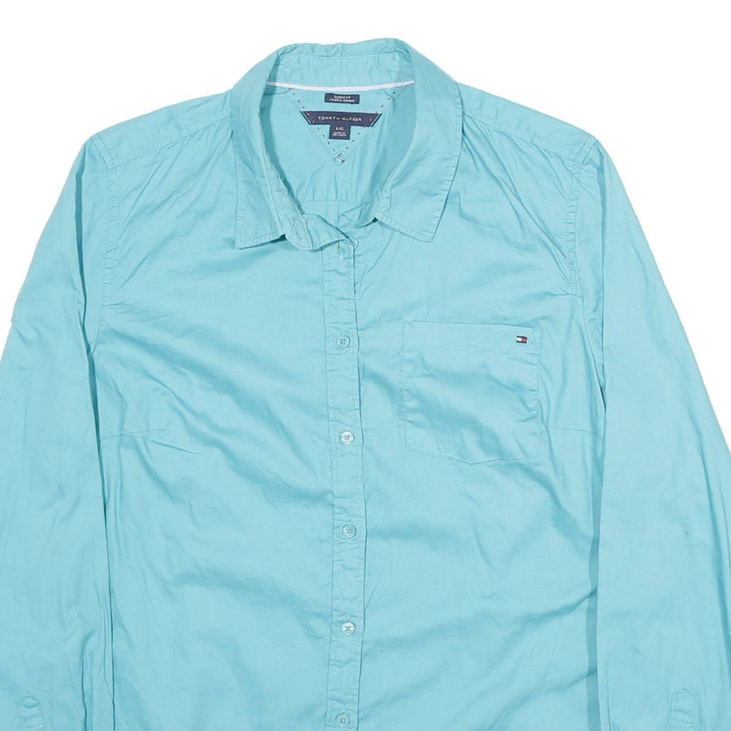 TOMMY HILFIGER Womens Blue L Shirt Cotton Blend Long Sleeve Button Down