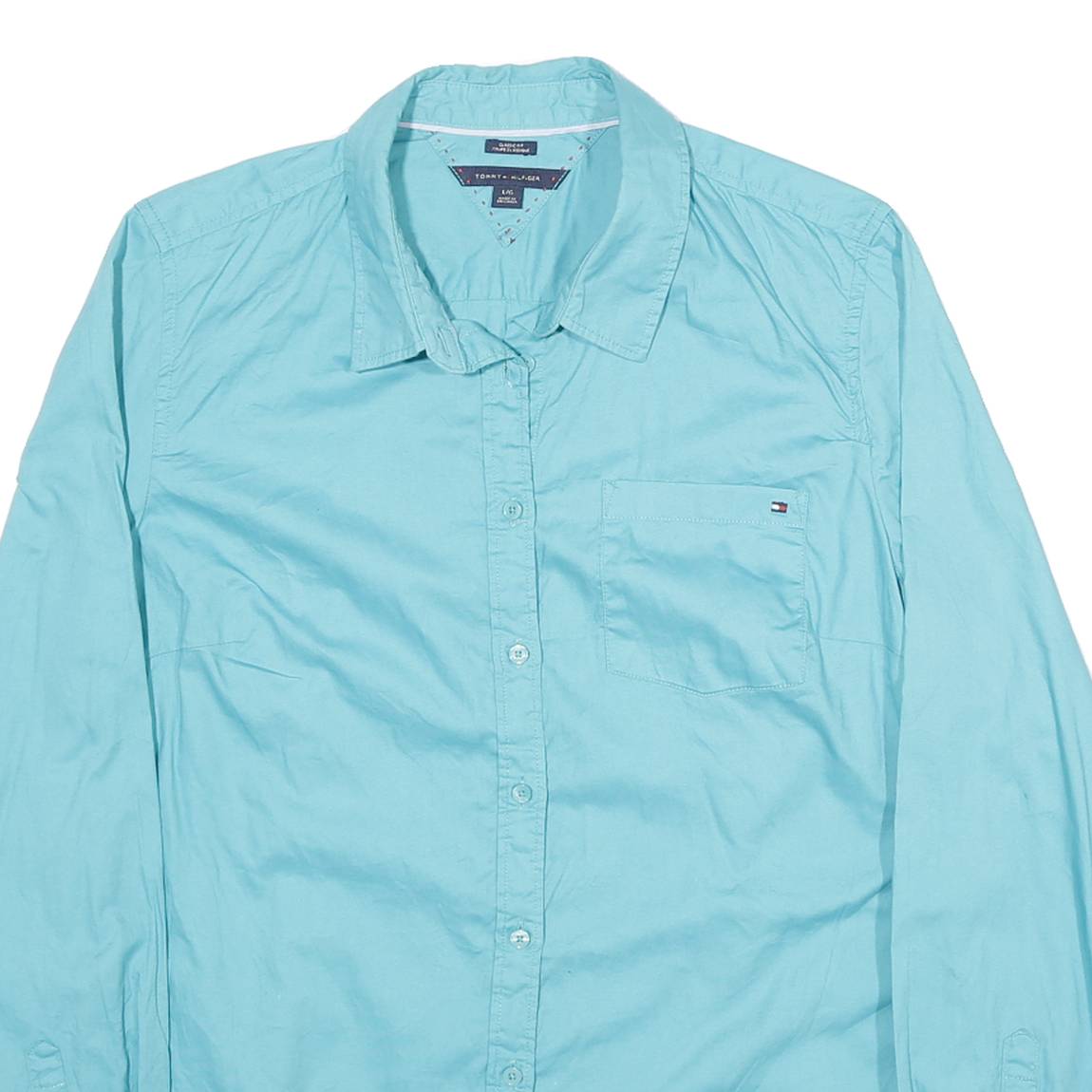 TOMMY HILFIGER Womens Blue L Shirt Cotton Blend Long Sleeve Button Down