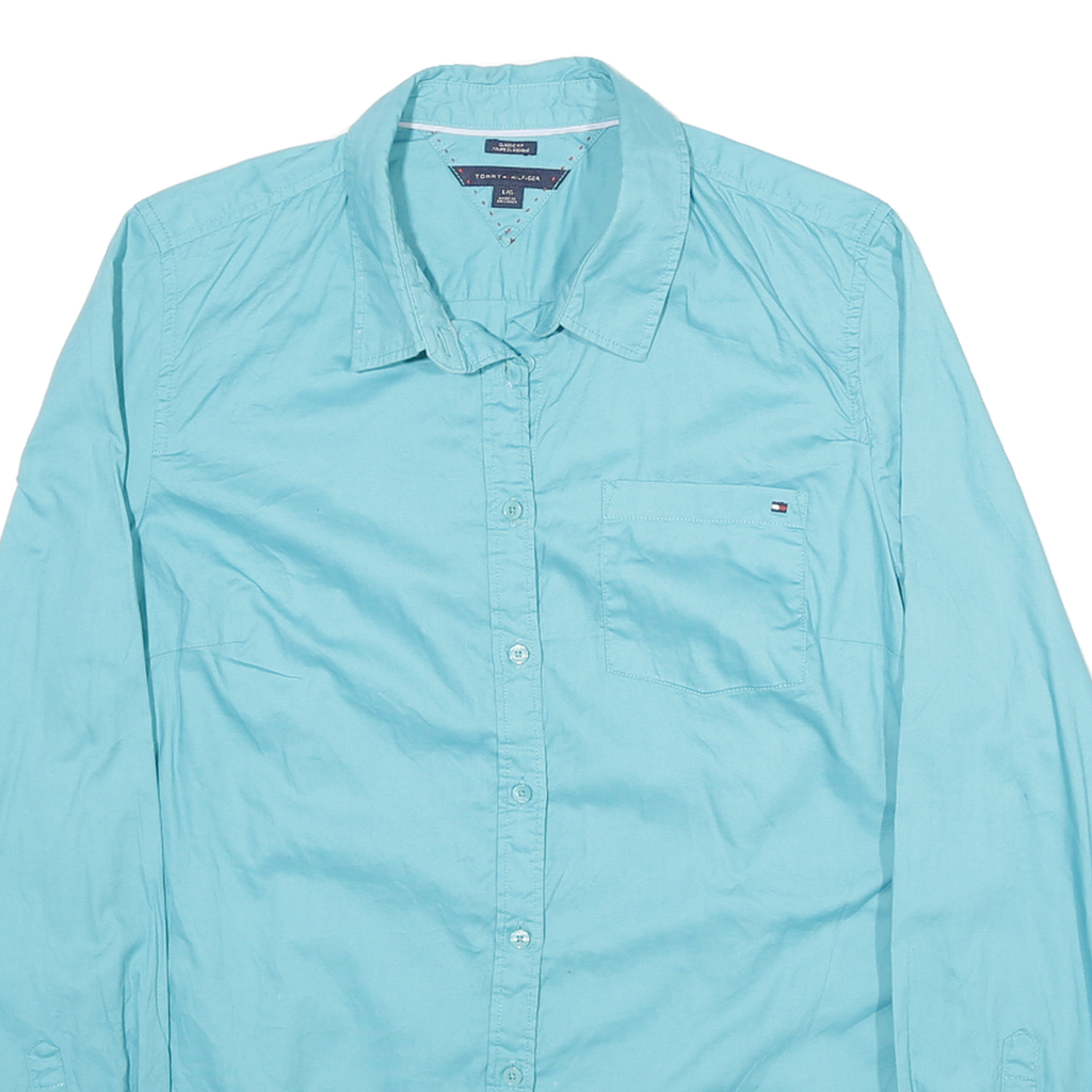 TOMMY HILFIGER Womens Blue L Shirt Cotton Blend Long Sleeve Button Down