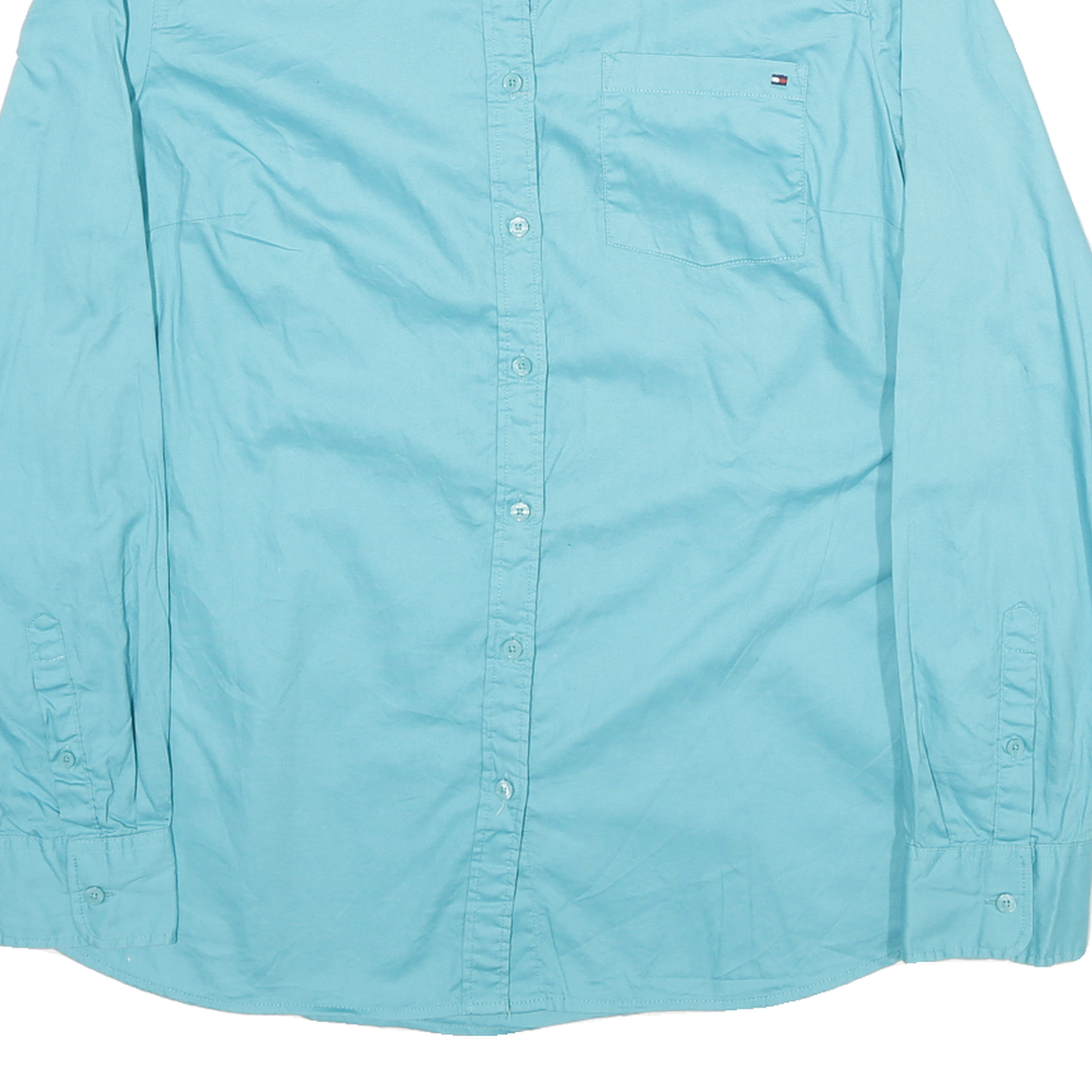 TOMMY HILFIGER Womens Blue L Shirt Cotton Blend Long Sleeve Button Down