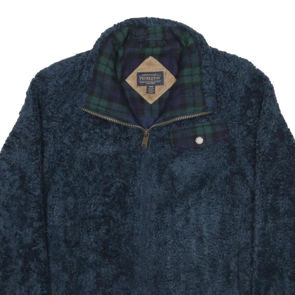 PENDLETON Womens Navy Blue Acrylic Zip Jacket M Fleece Checked Pocket