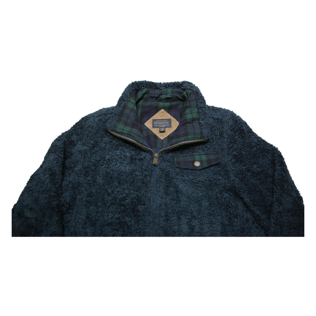 PENDLETON Womens Navy Blue Acrylic Zip Jacket M Fleece Checked Pocket