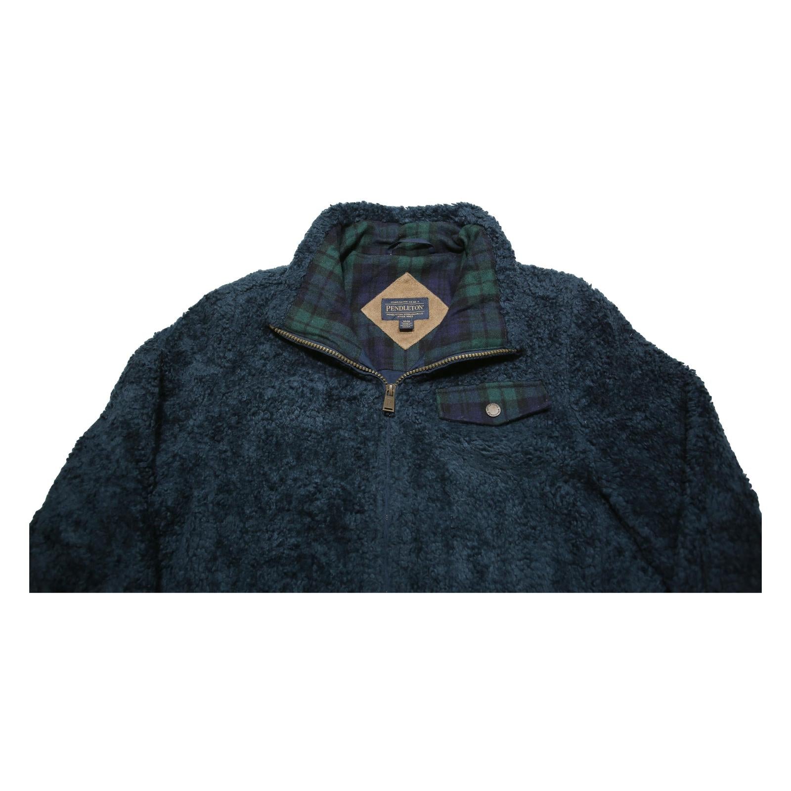 PENDLETON Womens Navy Blue Acrylic Zip Jacket M Fleece Checked Pocket