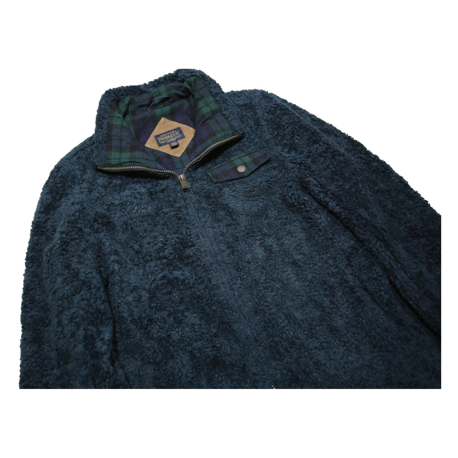 PENDLETON Womens Navy Blue Acrylic Zip Jacket M Fleece Checked Pocket