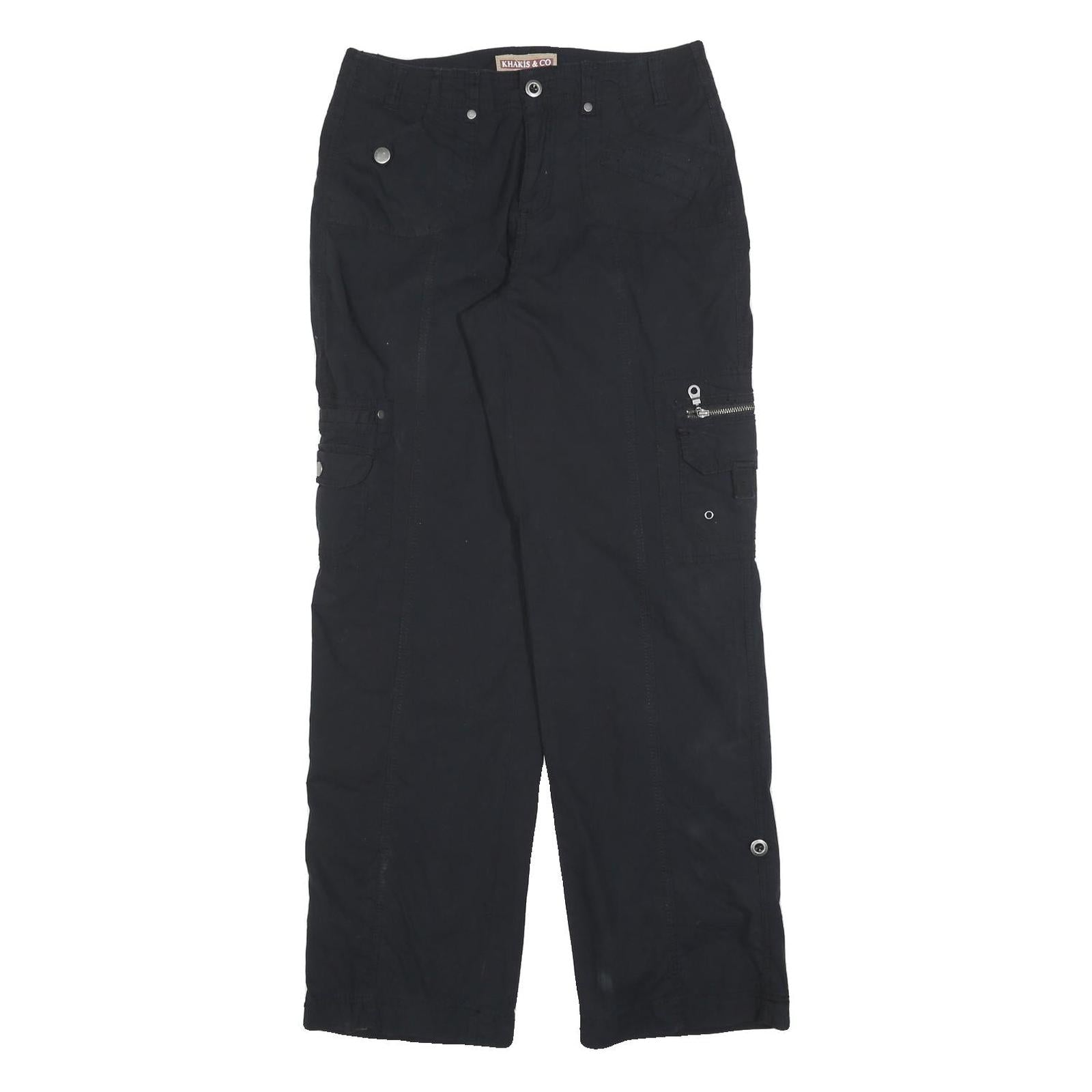 KHAKIS & CO Womens Cotton Blend Black Regular Fit Straight Leg Trousers W30 L32