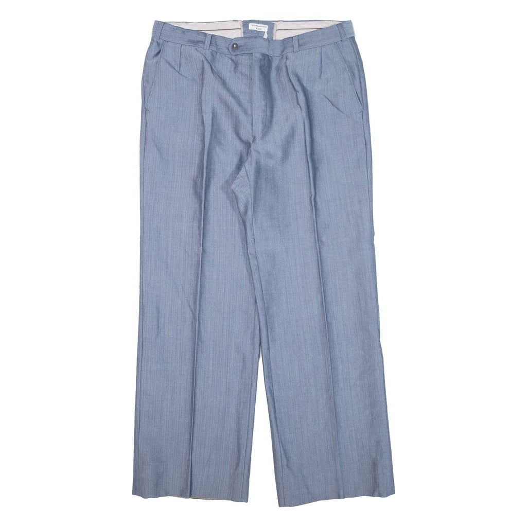 Pleated Mens Trousers Blue Loose Straight W34 L28