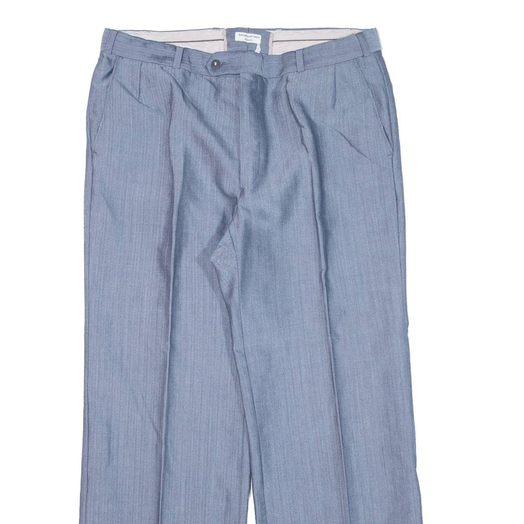 Pleated Mens Trousers Blue Loose Straight W34 L28